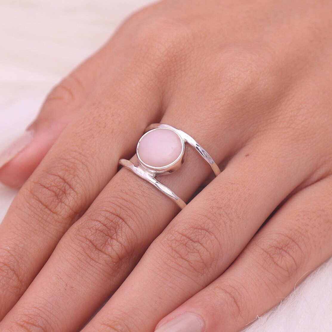 Pink Opal Sterling Silver Ring