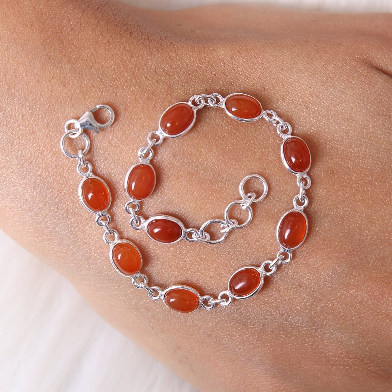 Carnelian Sterling Silver Bracelet