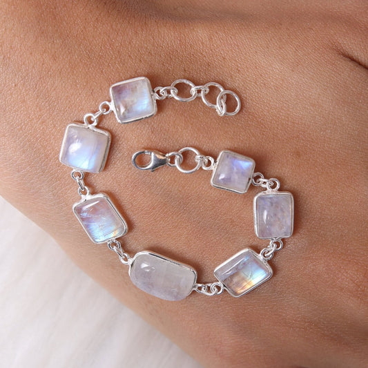 Rainbow Moonstone Sterling Silver Bracelet