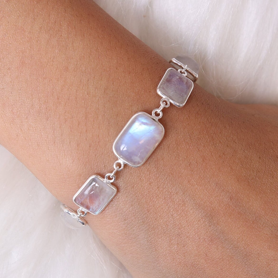 Rainbow Moonstone Sterling Silver Bracelet