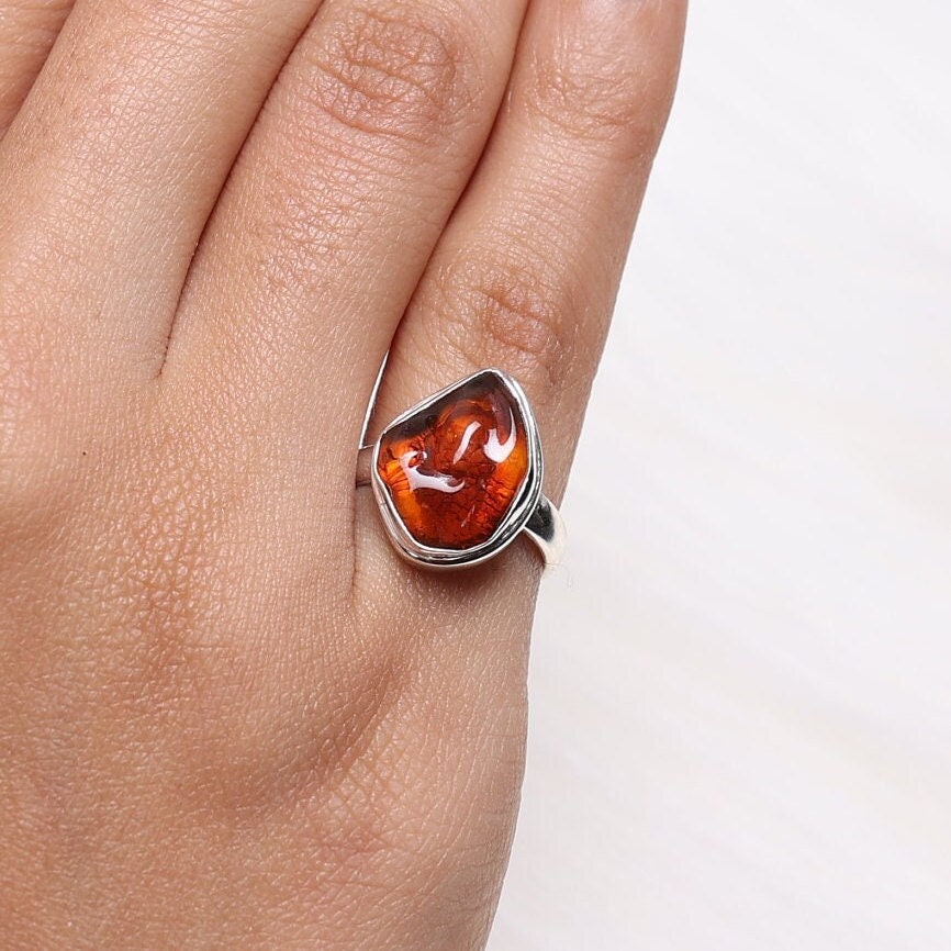 Raw Amber Sterling Silver Ring