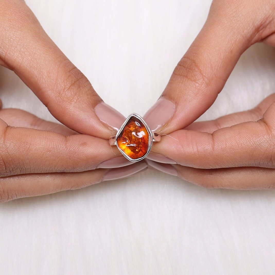 Raw Amber Sterling Silver Ring