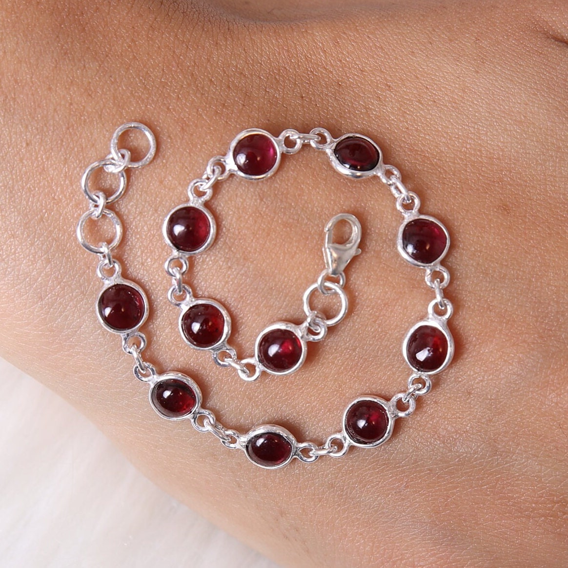 Garnet Sterling Silver Bracelet