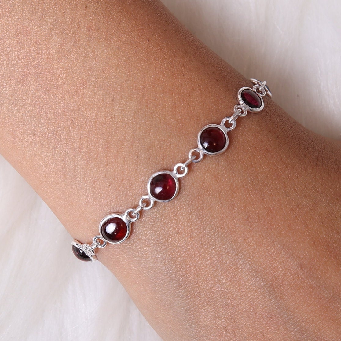 Garnet Sterling Silver Bracelet