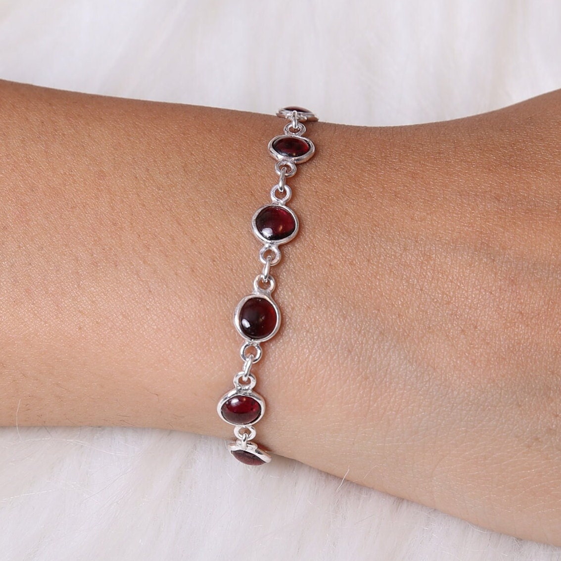 Garnet Sterling Silver Bracelet