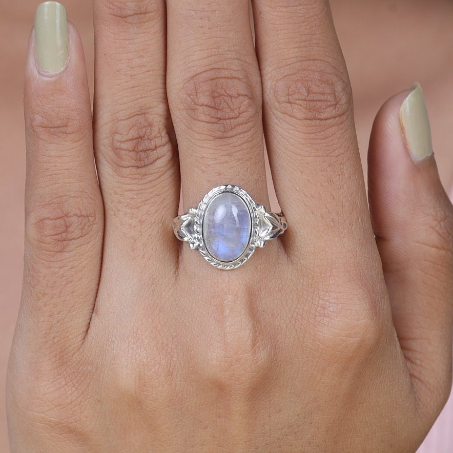 Rainbow Moonstone Sterling Silver Ring