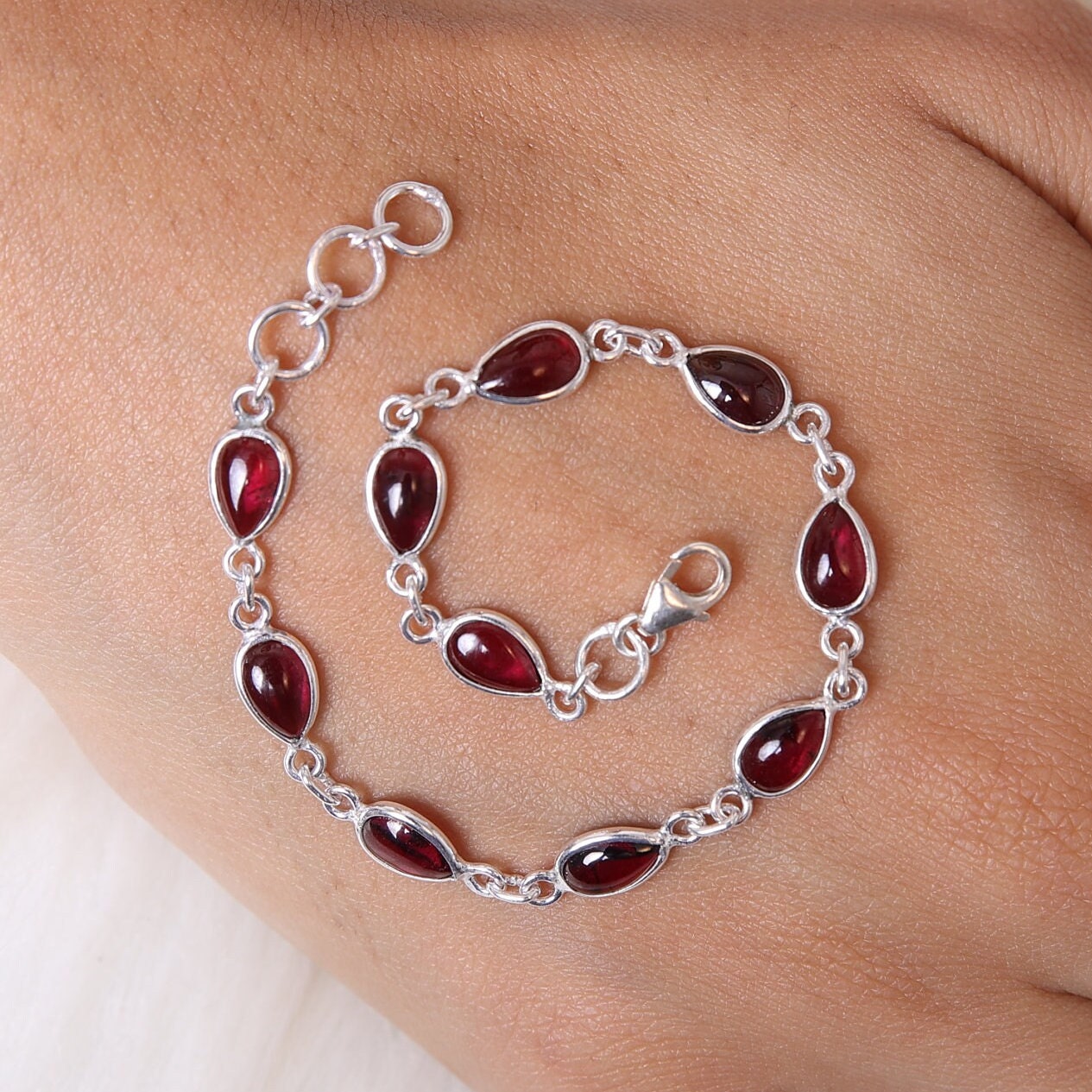 Garnet Sterling Silver Bracelet