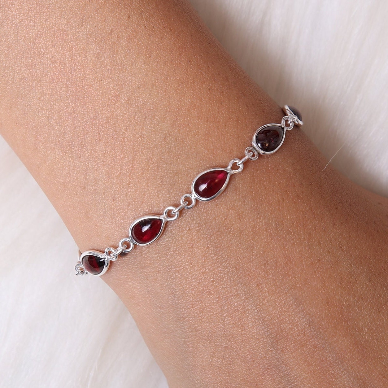 Garnet Sterling Silver Bracelet