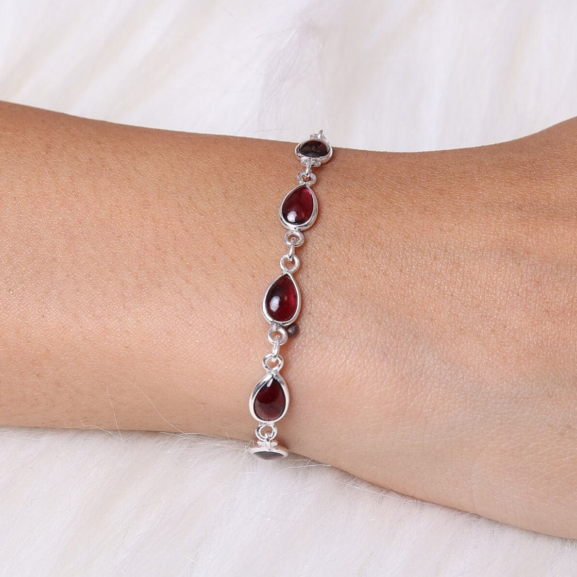 Garnet Sterling Silver Bracelet