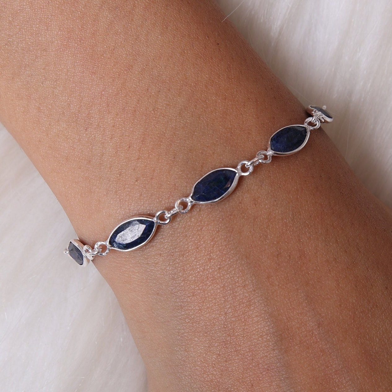 Blue Sapphire Sterling Silver Bracelet