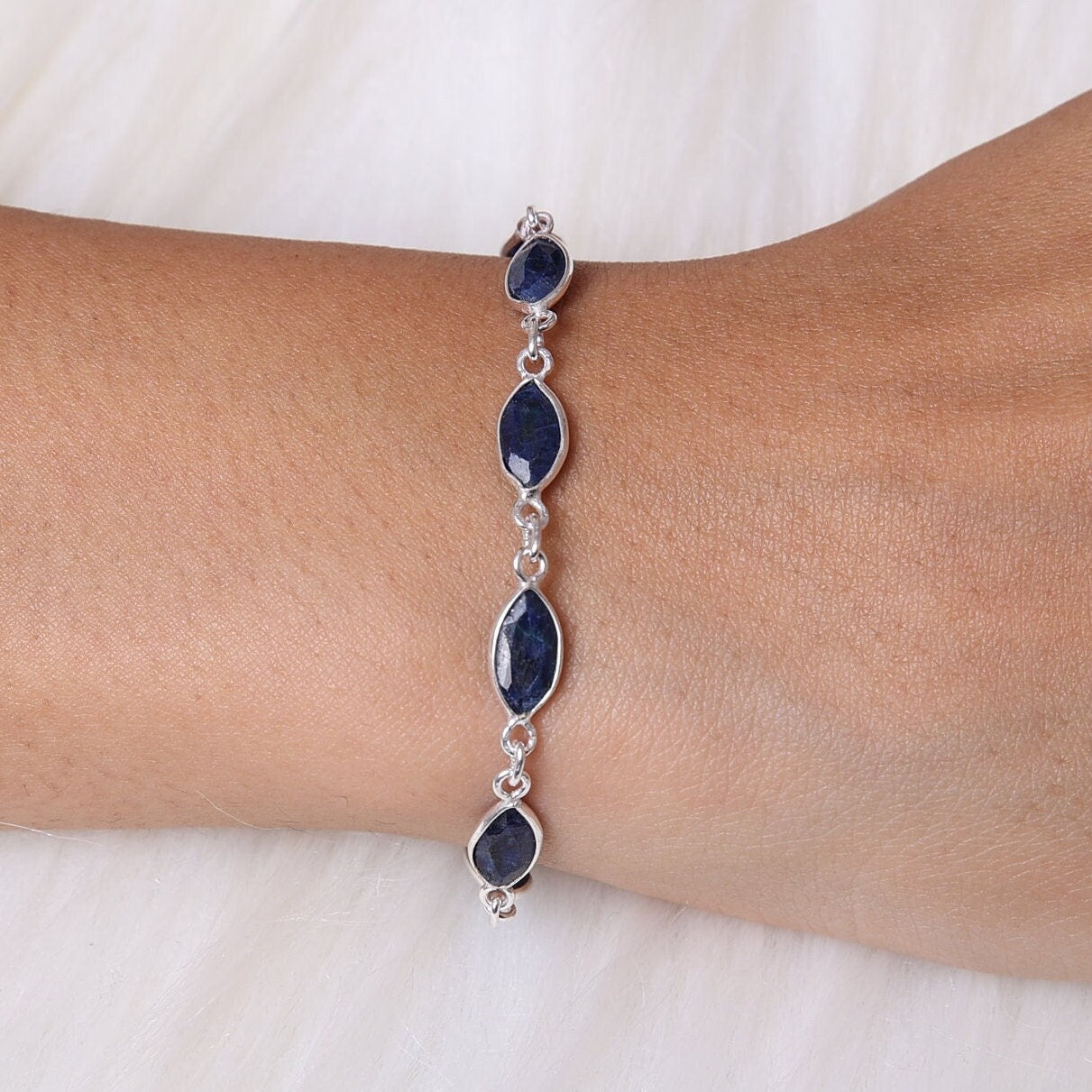 Blue Sapphire Sterling Silver Bracelet