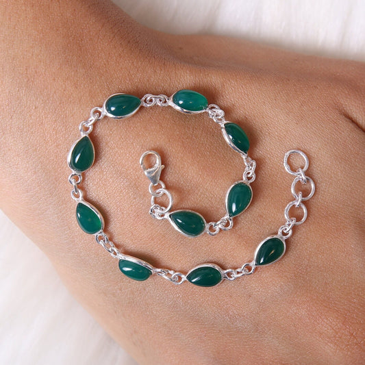 Green Onyx Sterling Silver Bracelet