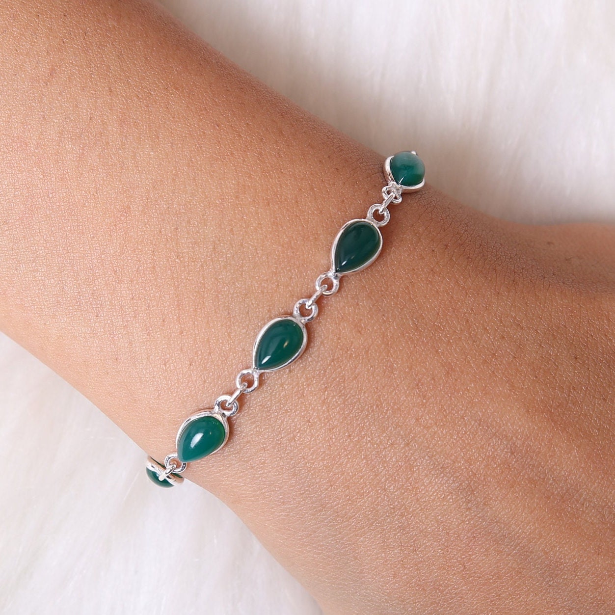 Green Onyx Sterling Silver Bracelet