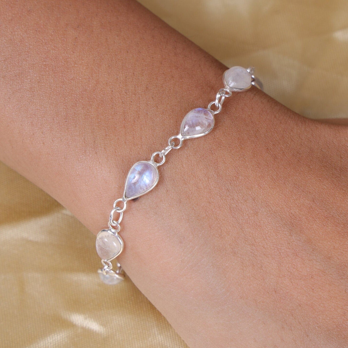 Rainbow Moonstone Sterling Silver Bracelet