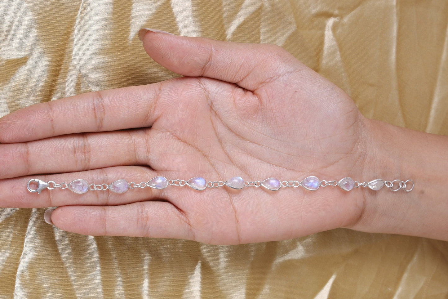 Rainbow Moonstone Sterling Silver Bracelet