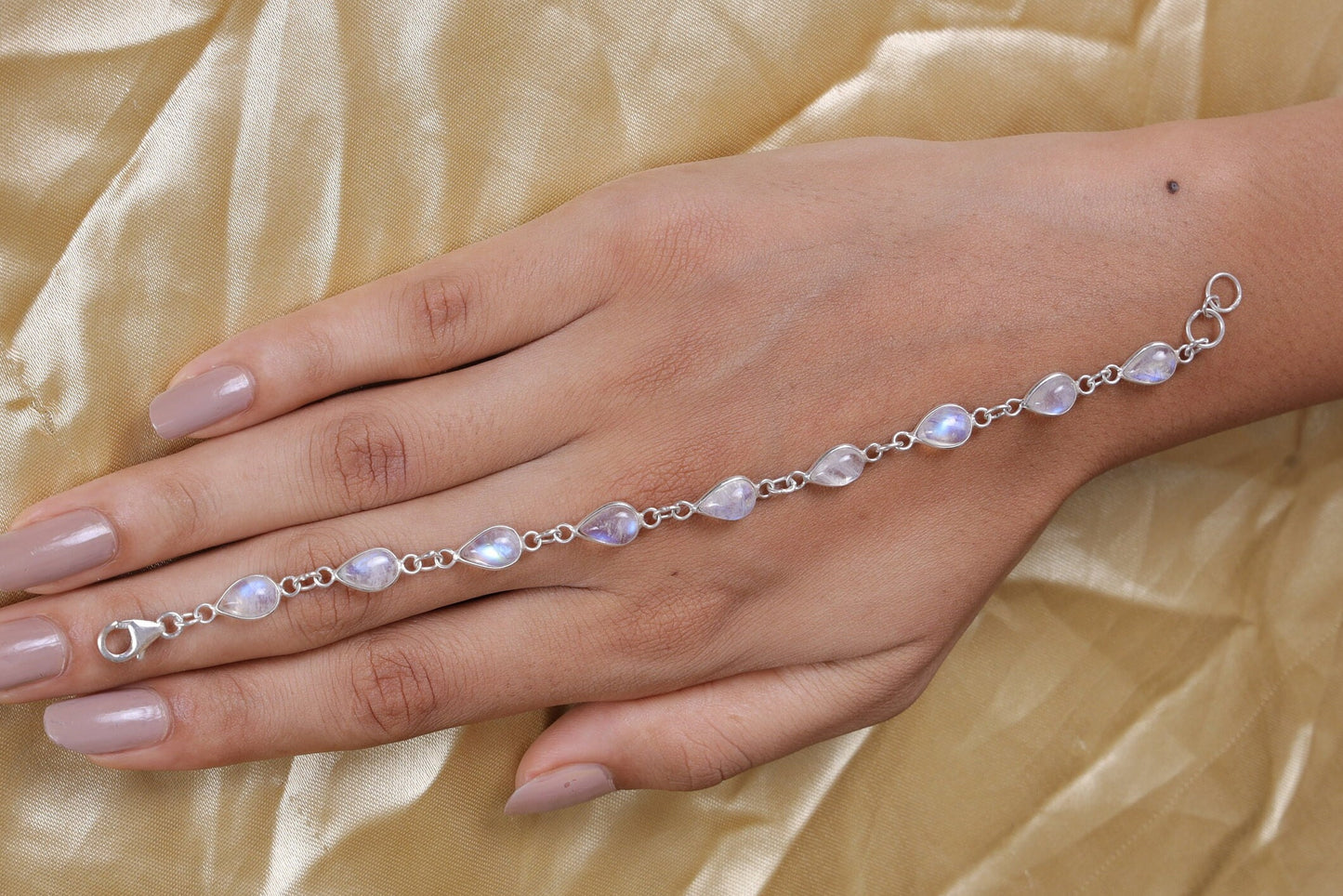 Rainbow Moonstone Sterling Silver Bracelet