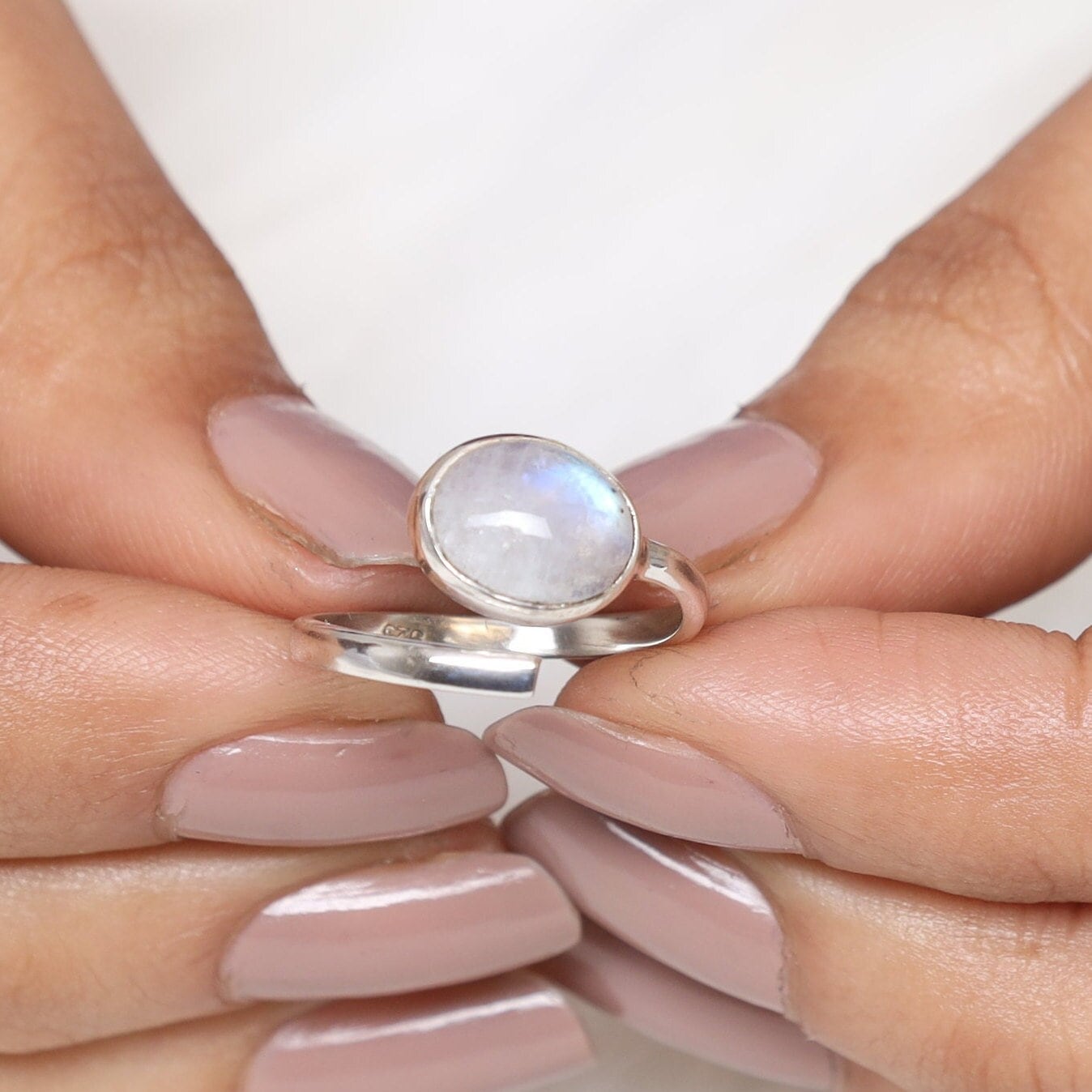 Rainbow Moonstone Sterling Silver Ring