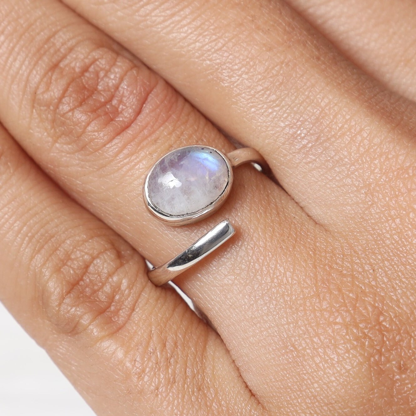 Rainbow Moonstone Sterling Silver Ring