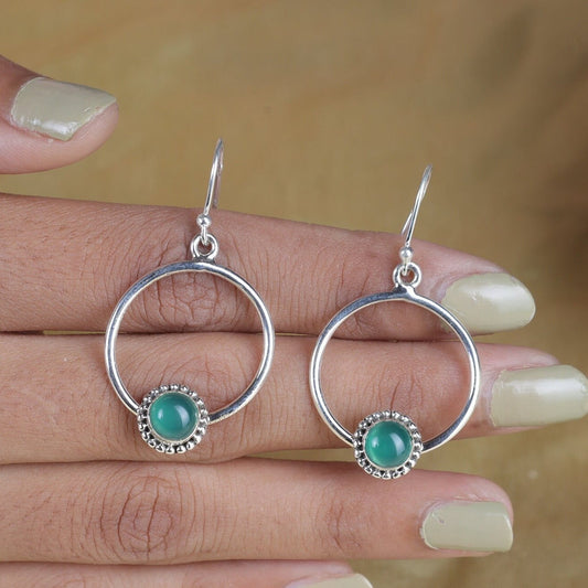 Green Onyx Sterling Silver Earrings