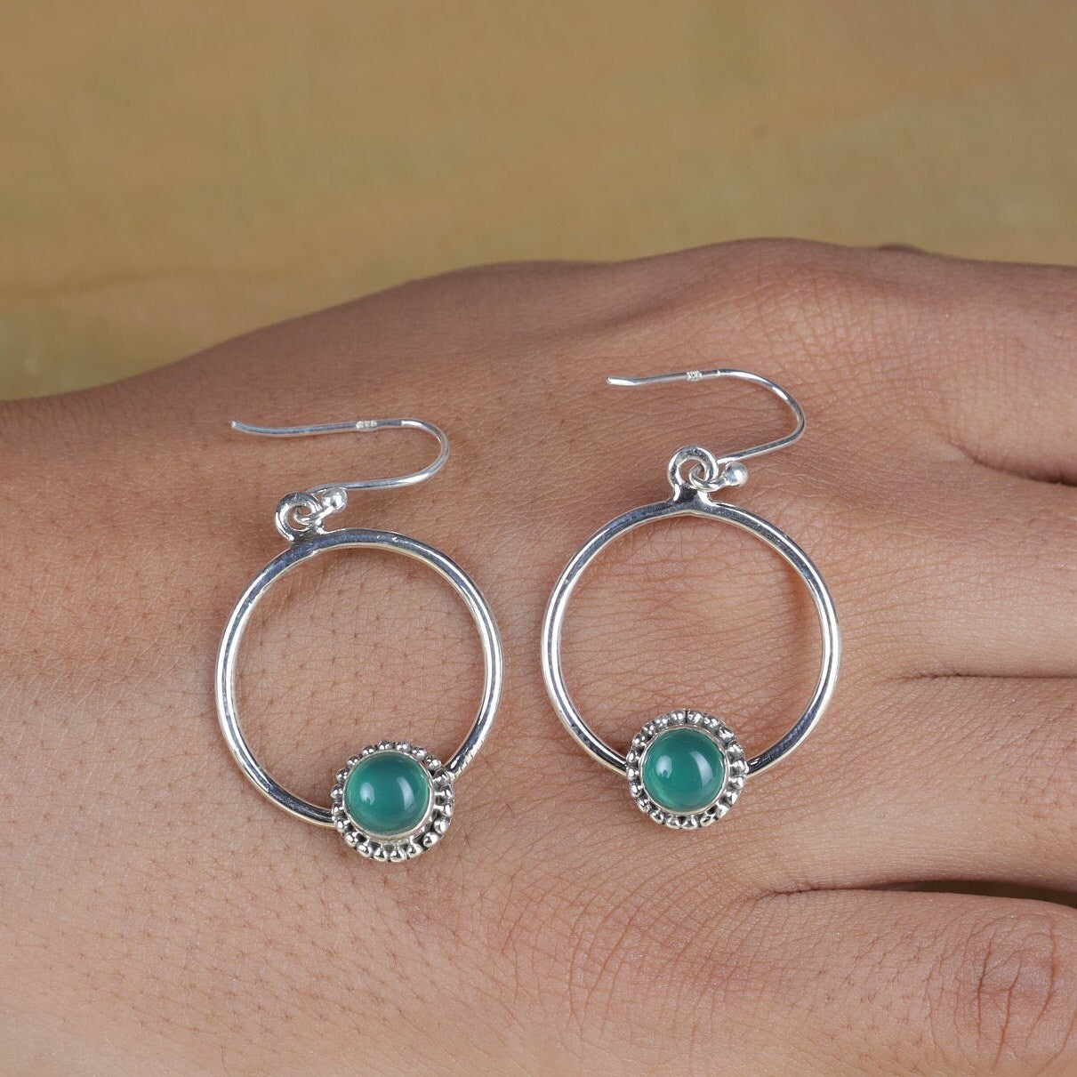 Green Onyx Sterling Silver Earrings