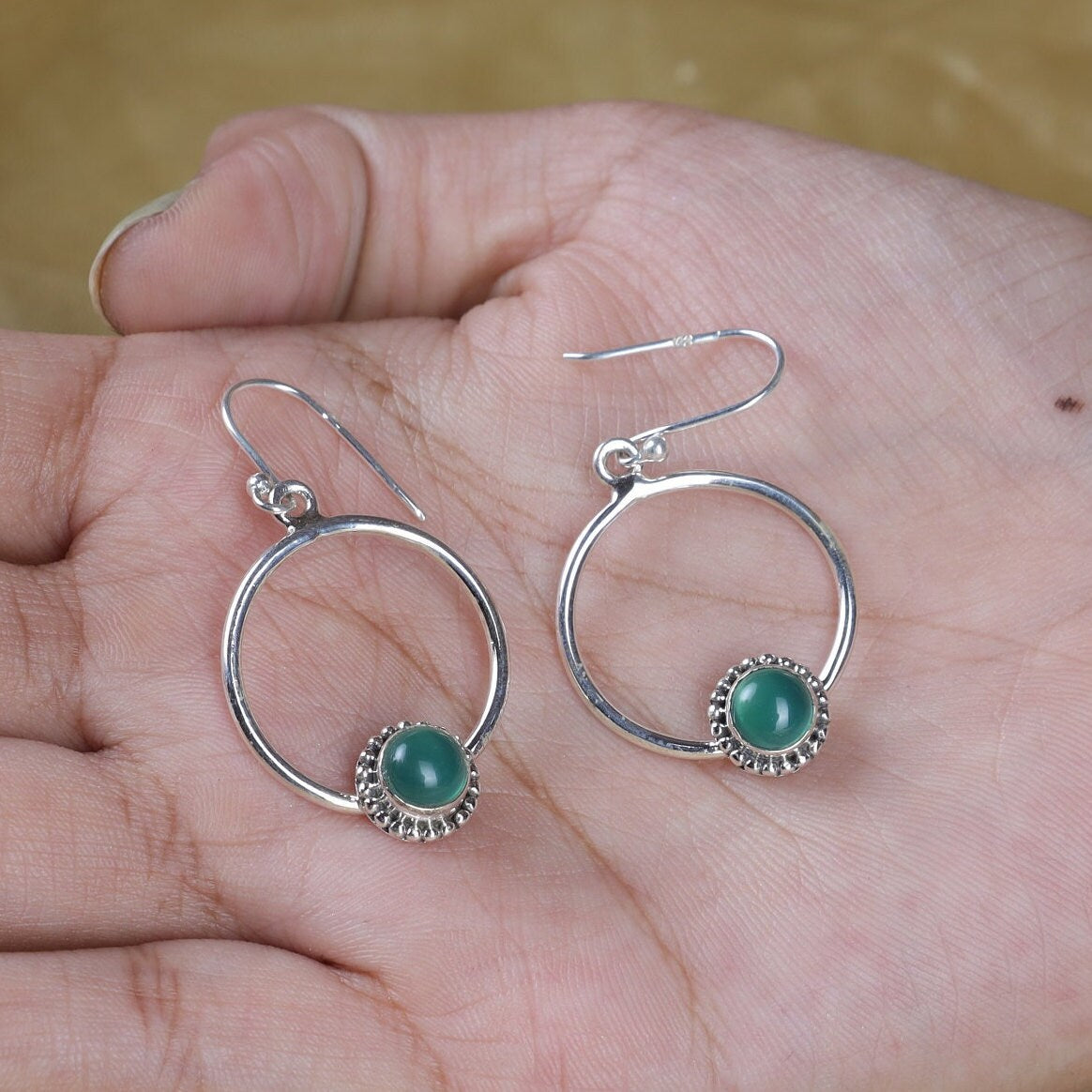 Green Onyx Sterling Silver Earrings