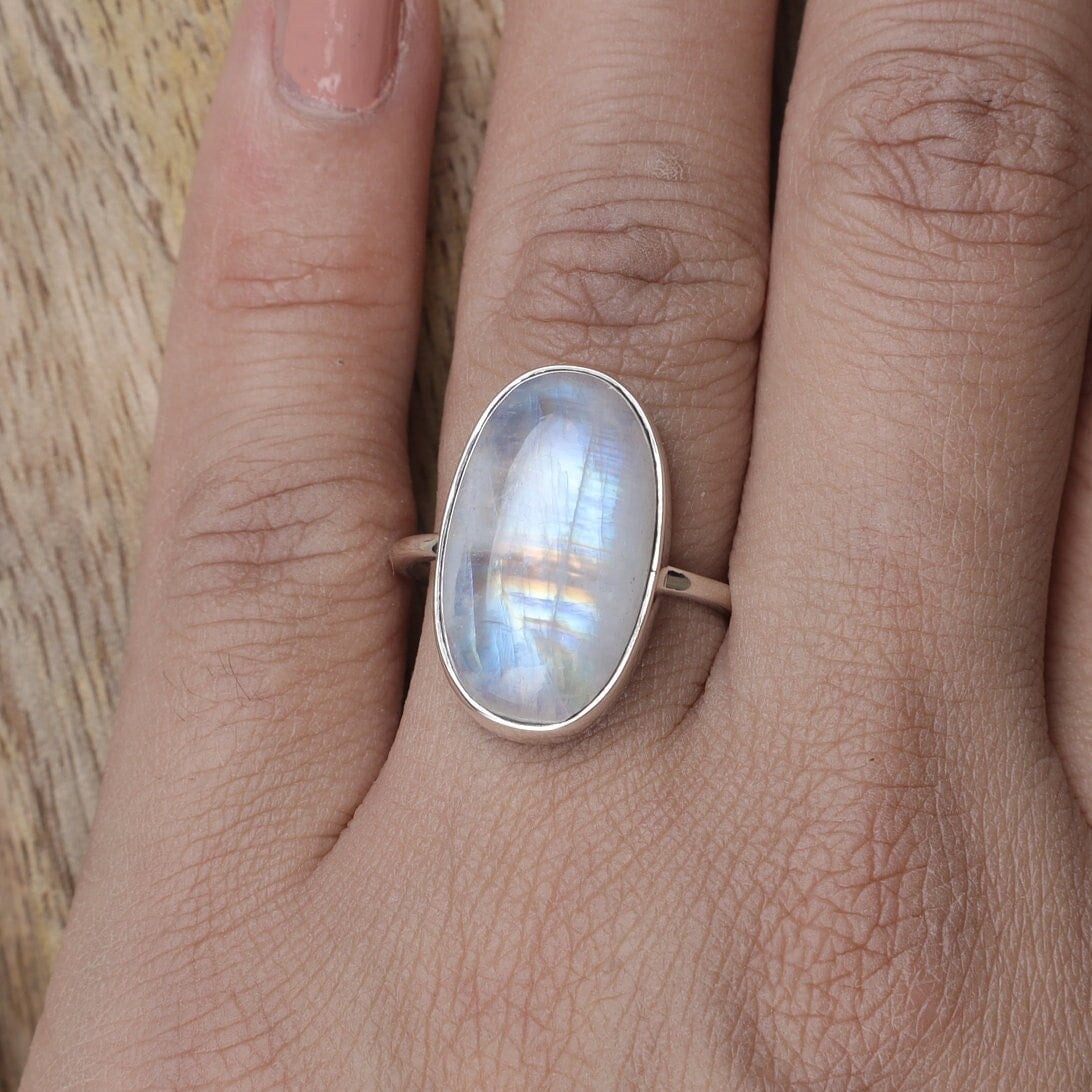 Rainbow Moonstone Sterling Silver Ring