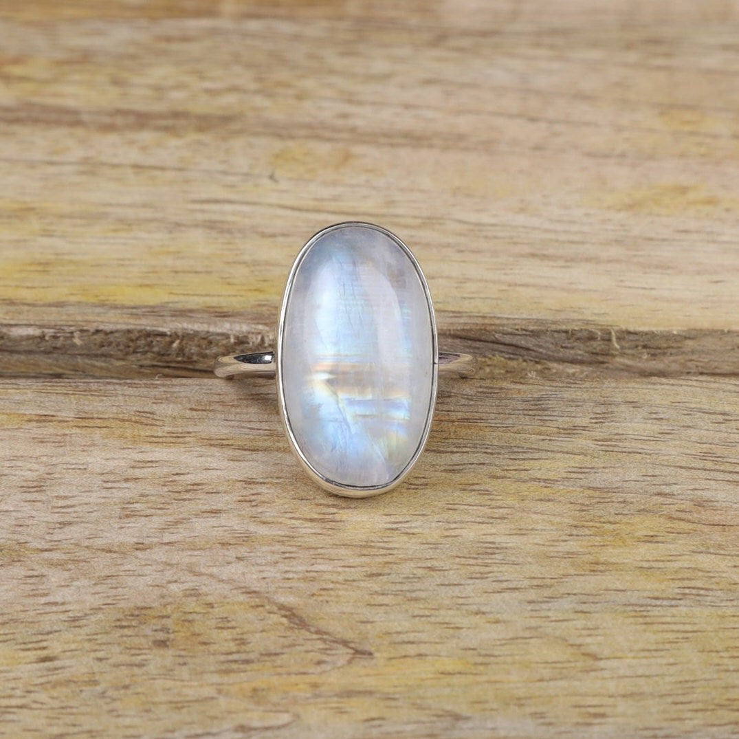 Rainbow Moonstone Sterling Silver Ring