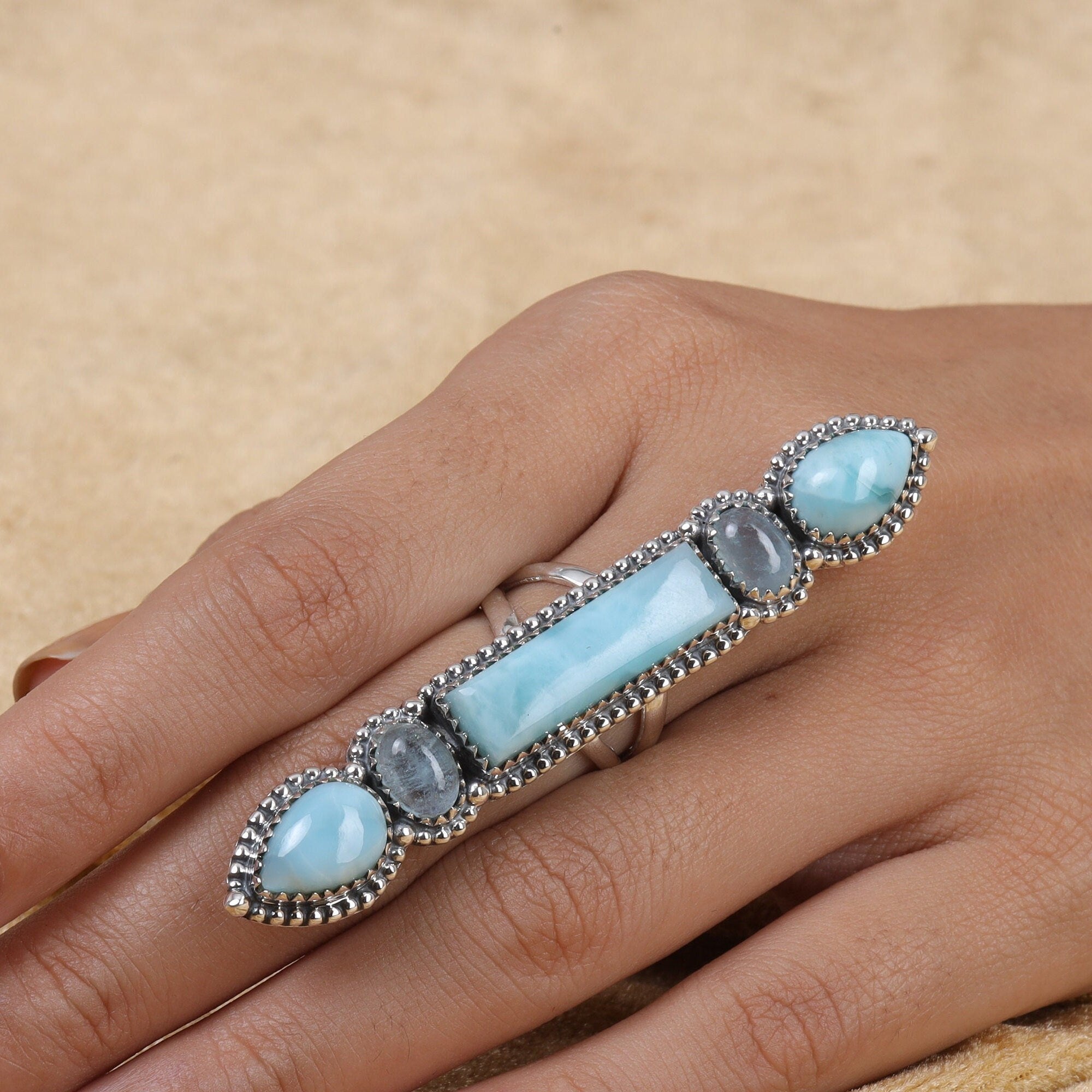 Aquamarine & Dominican Larimar Sterling Silver Ring