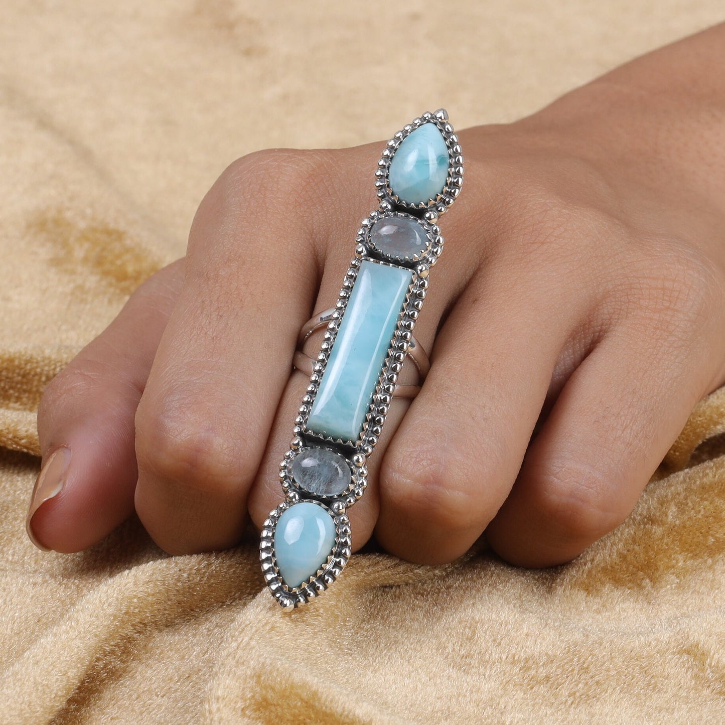 Aquamarine & Dominican Larimar Sterling Silver Ring