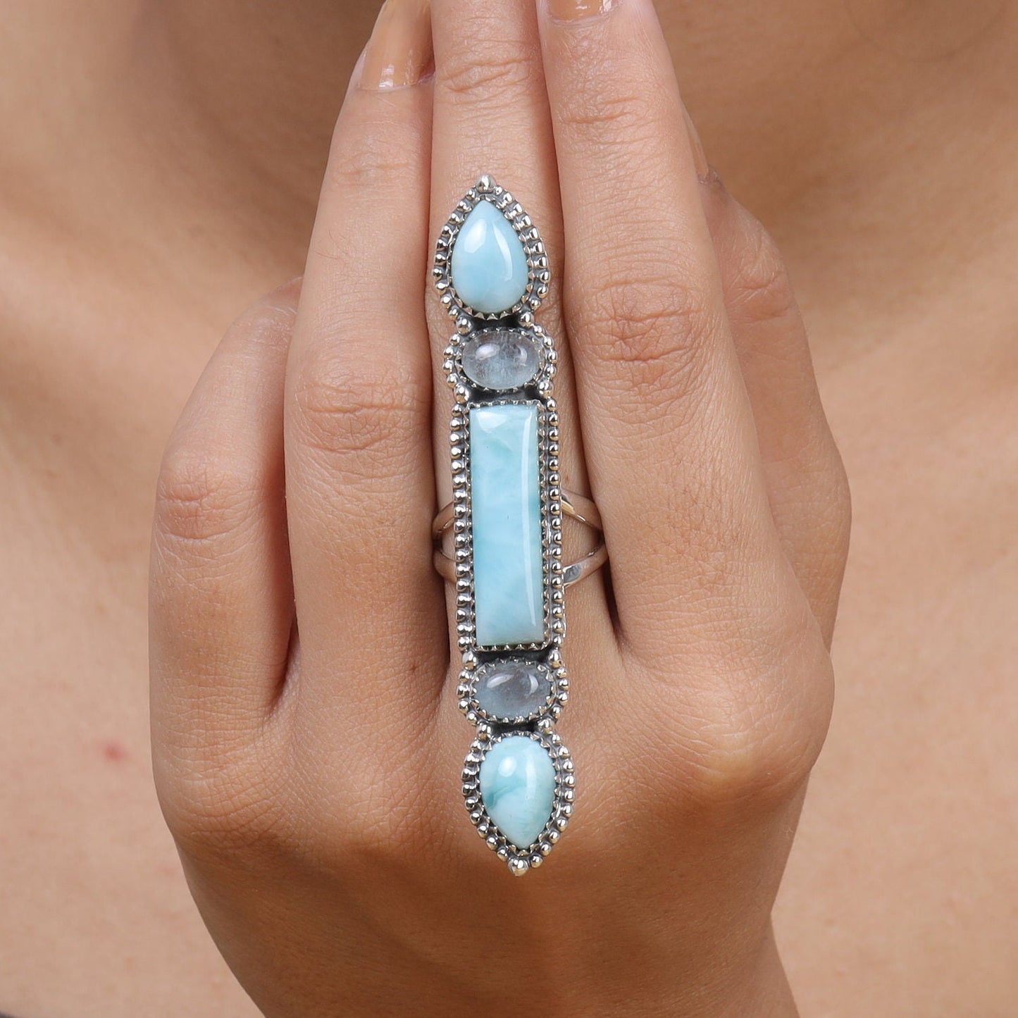 Aquamarine & Dominican Larimar Sterling Silver Ring