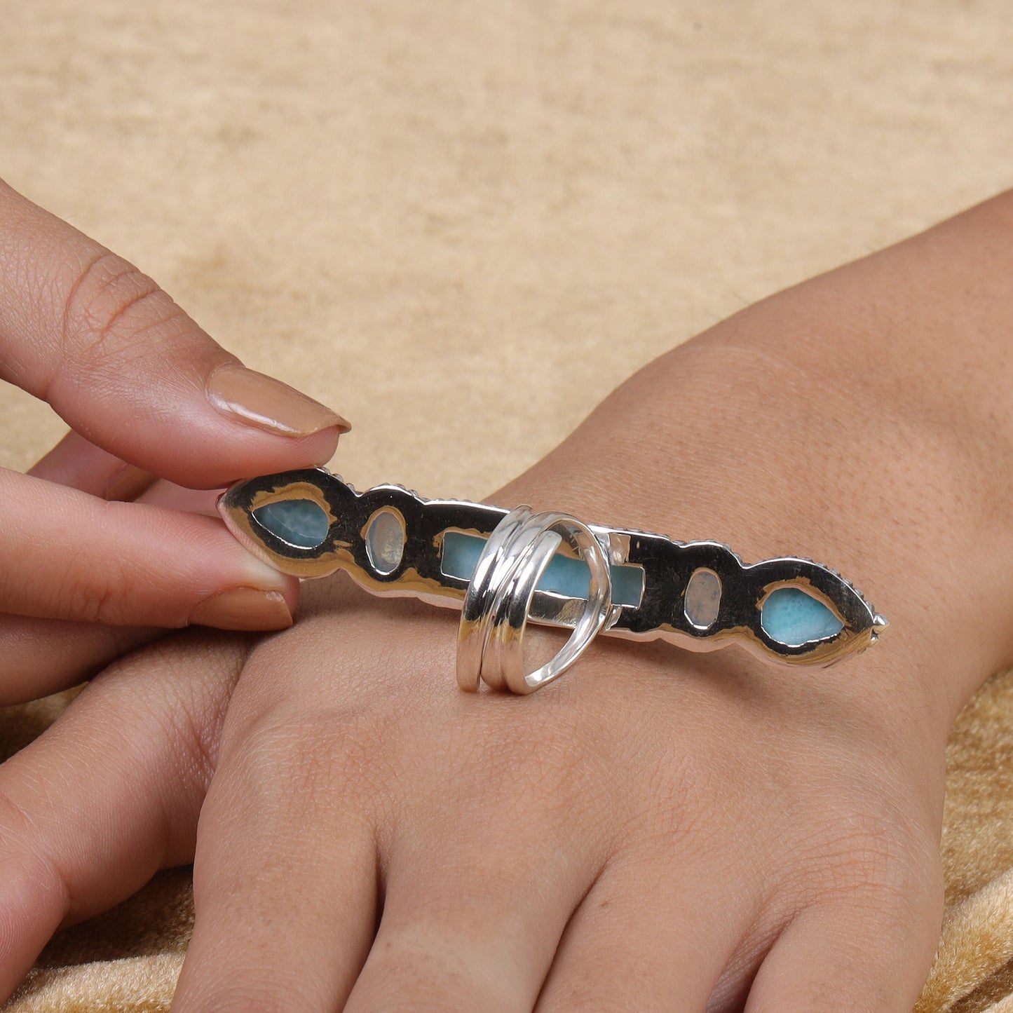 Aquamarine & Dominican Larimar Sterling Silver Ring