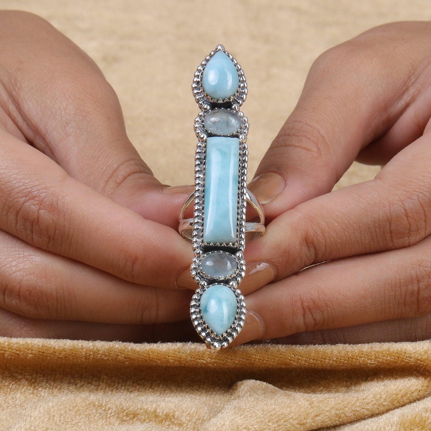 Aquamarine & Dominican Larimar Sterling Silver Ring