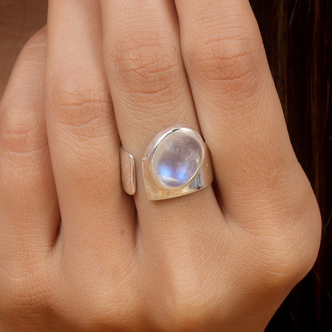 Rainbow Moonstone Sterling Silver Ring