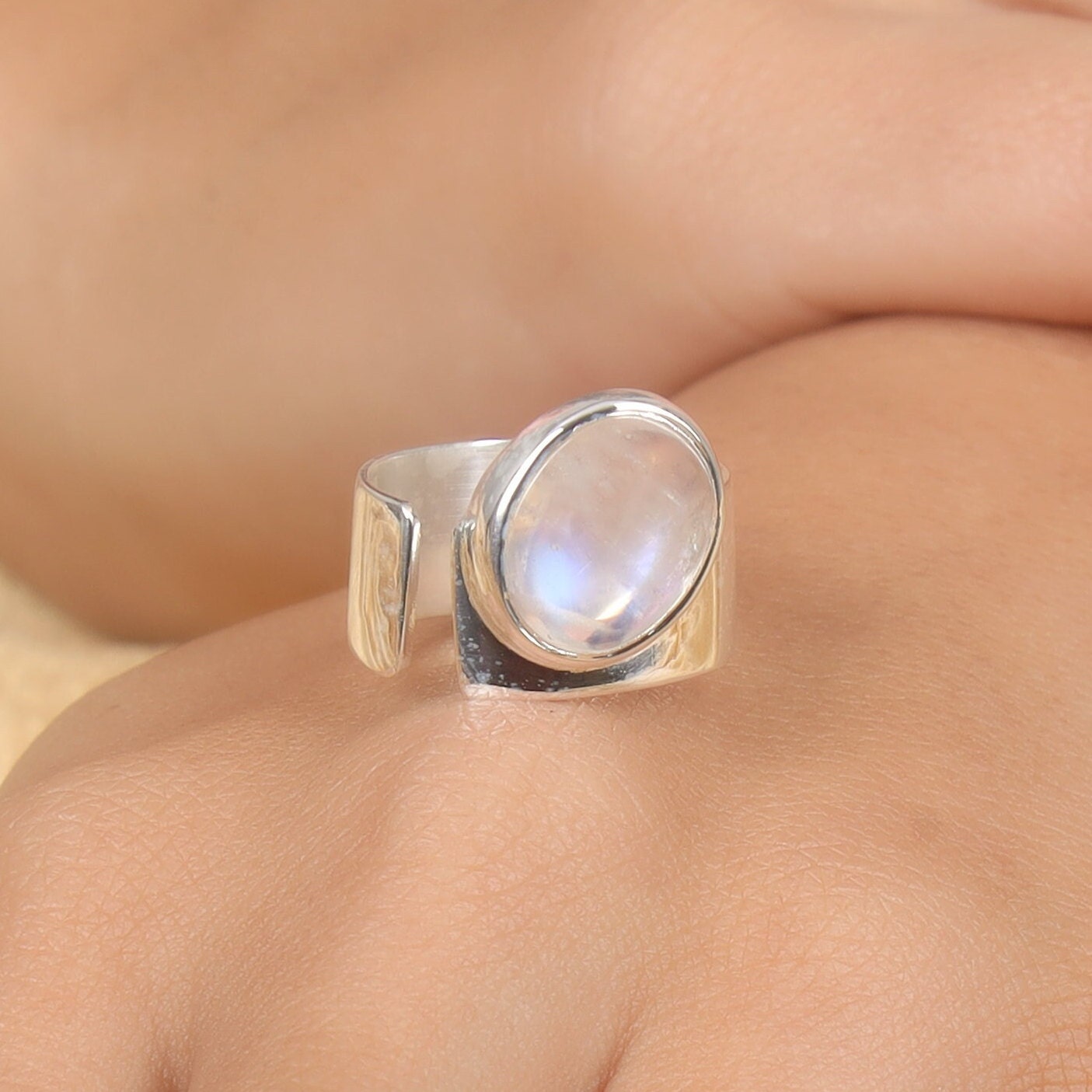 Rainbow Moonstone Sterling Silver Ring