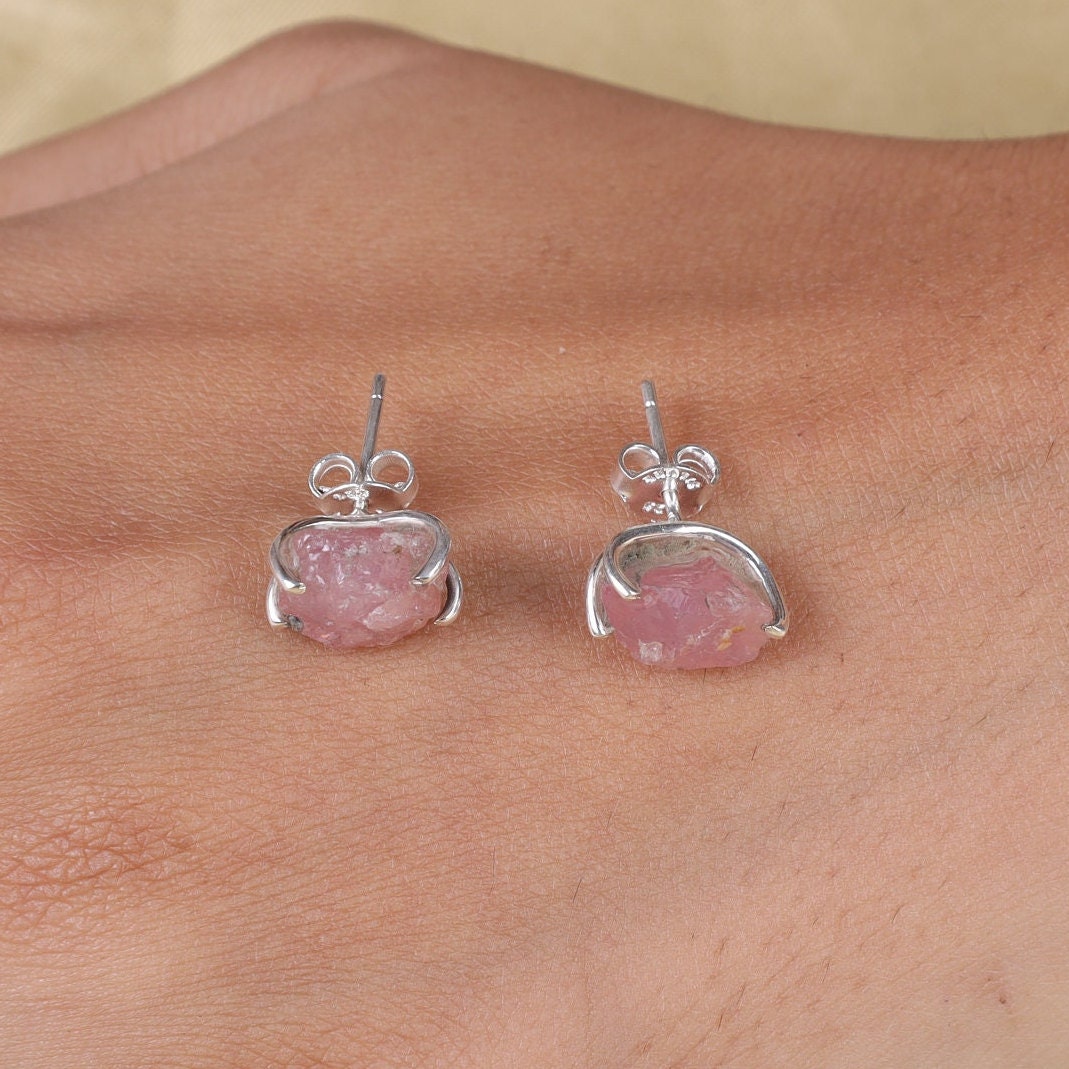 Raw Rose Quartz Sterling Silver Stud Earrings