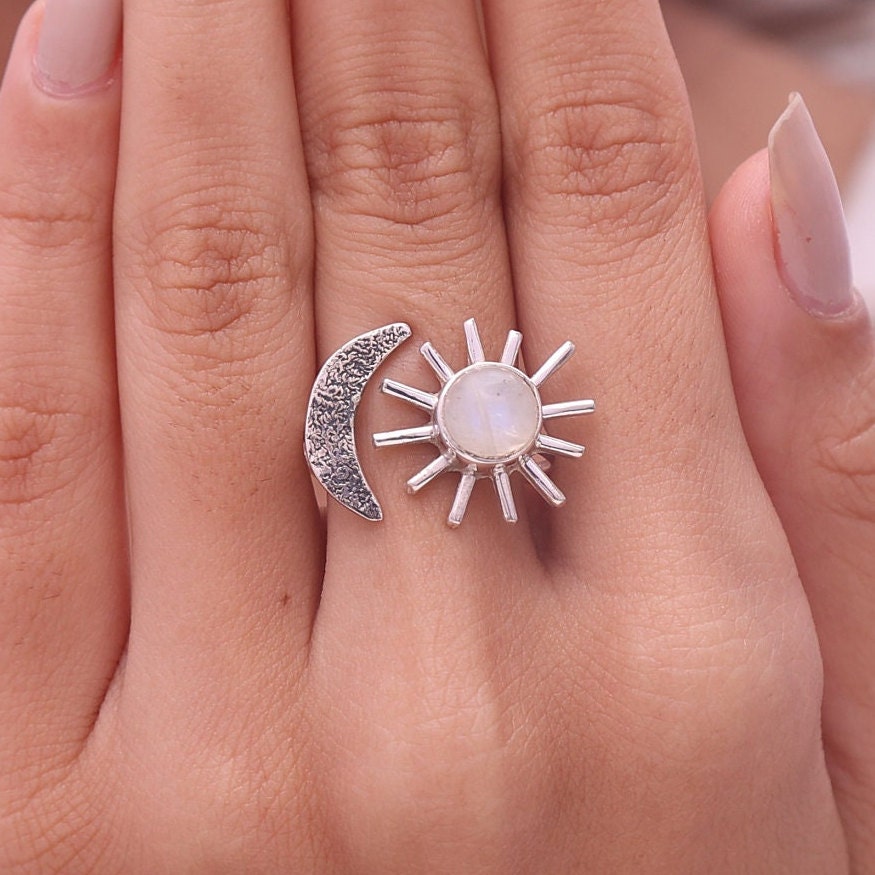 Rainbow Moonstone Sterling Silver Ring