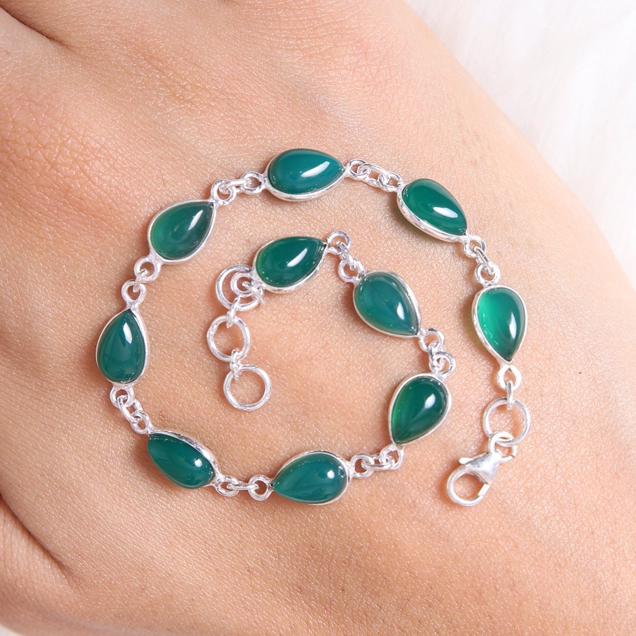 Green Onyx Sterling Silver Bracelet