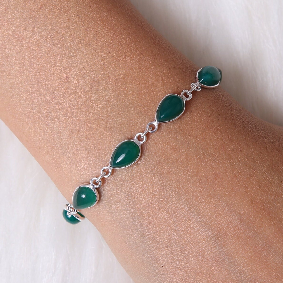 Green Onyx Sterling Silver Bracelet