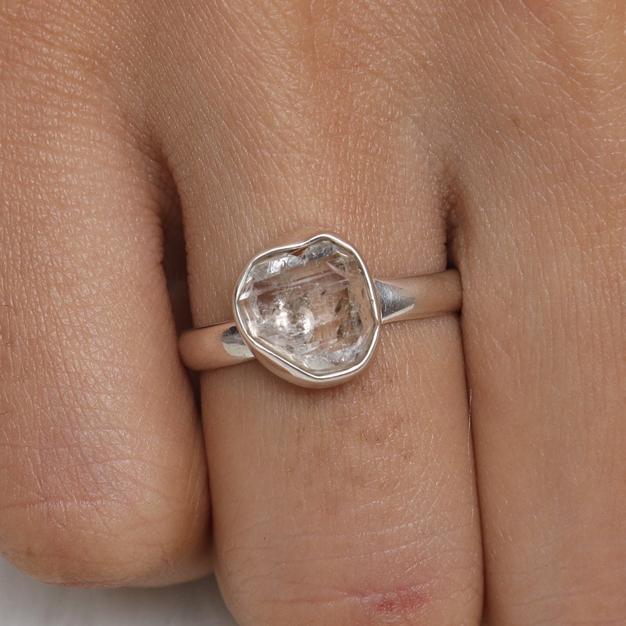 Raw Herkimer Diamond Sterling Silver Ring