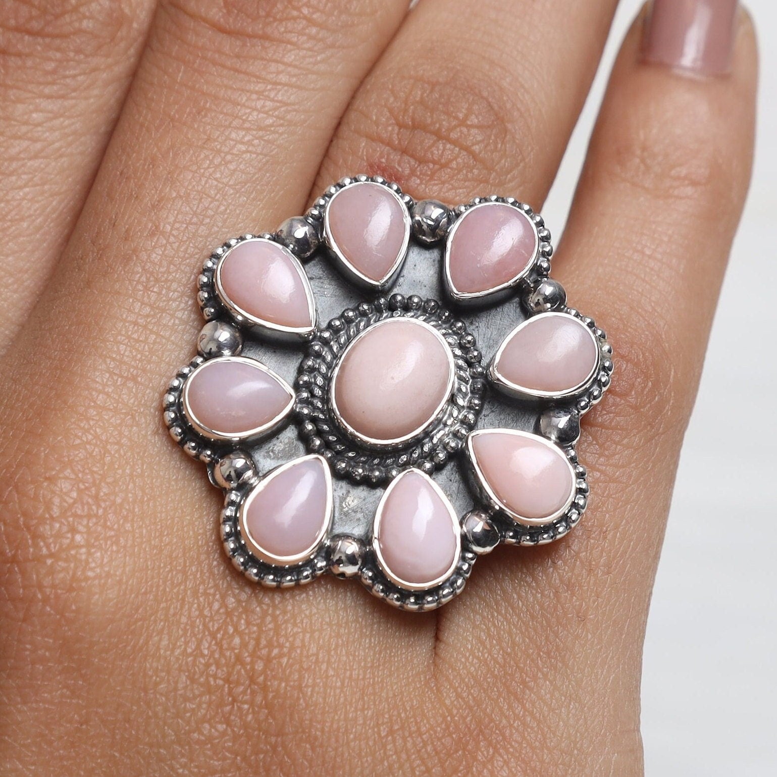 Pink Opal Sterling Silver Ring