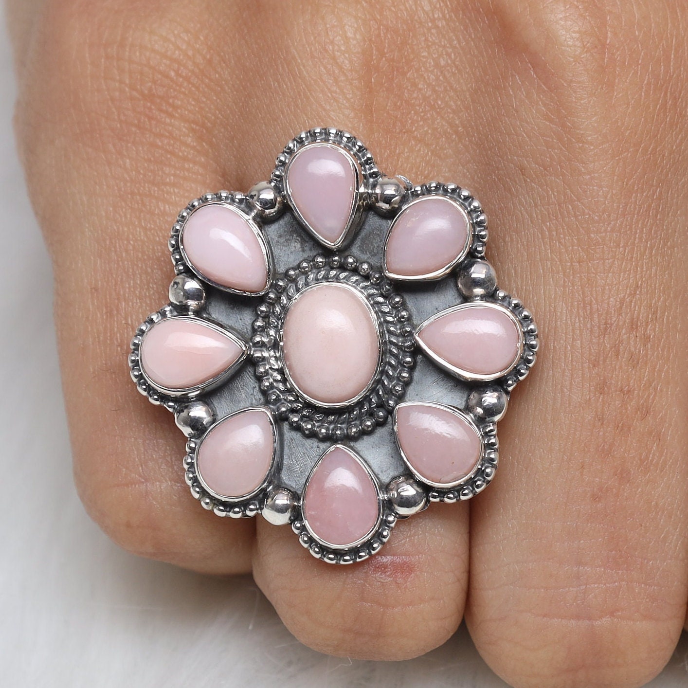 Pink Opal Sterling Silver Ring