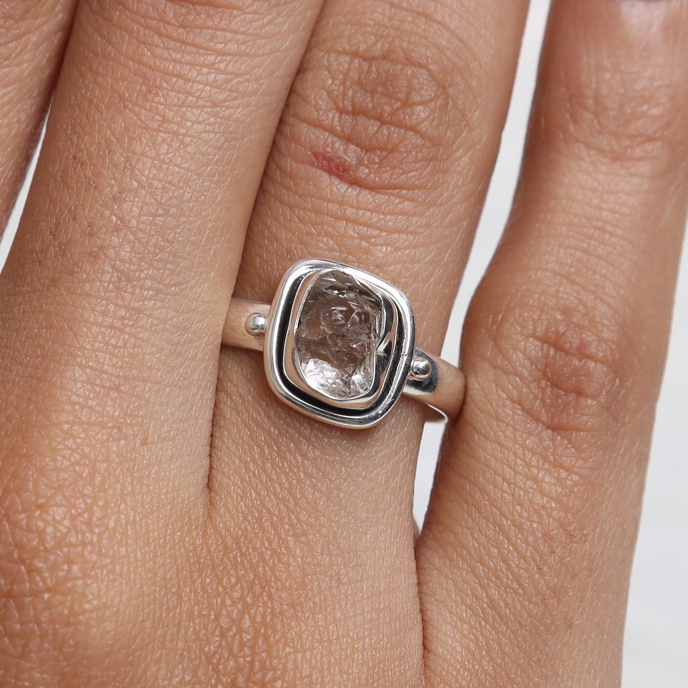 Raw Herkimer Diamond Sterling Silver Ring