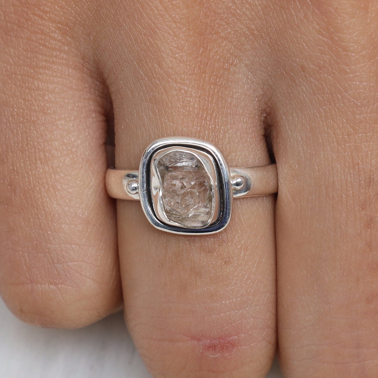 Raw Herkimer Diamond Sterling Silver Ring