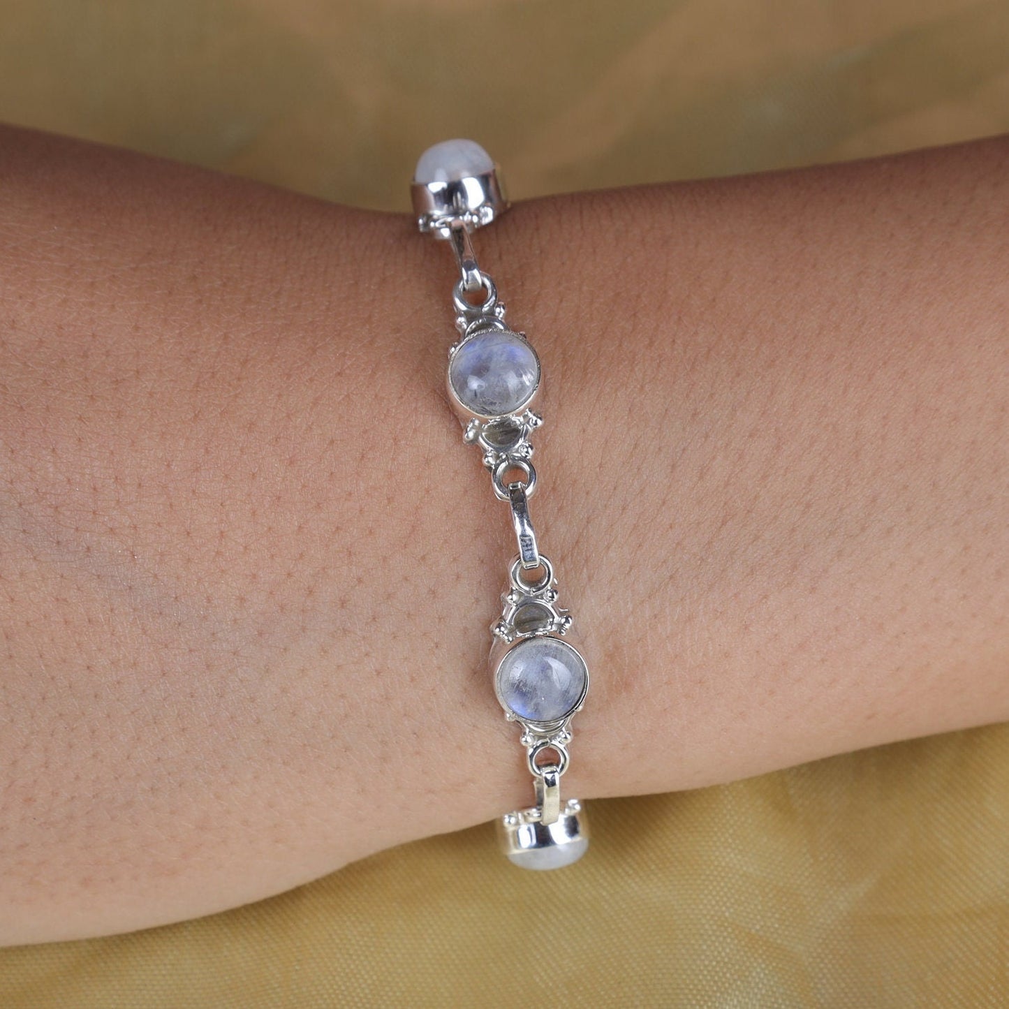 Rainbow Moonstone Sterling Silver Bracelet