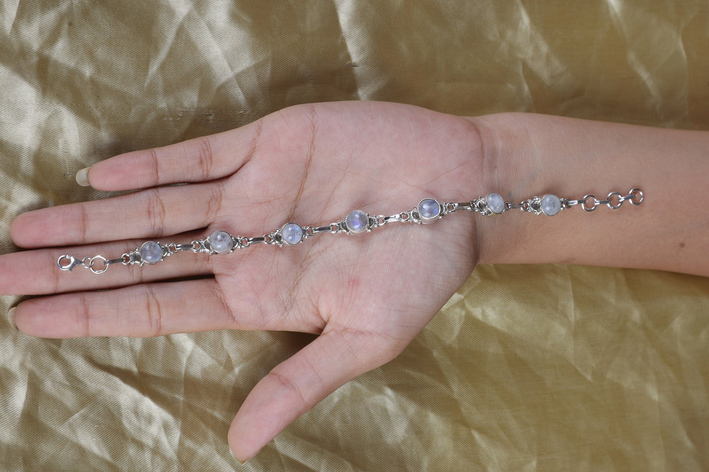 Rainbow Moonstone Sterling Silver Bracelet