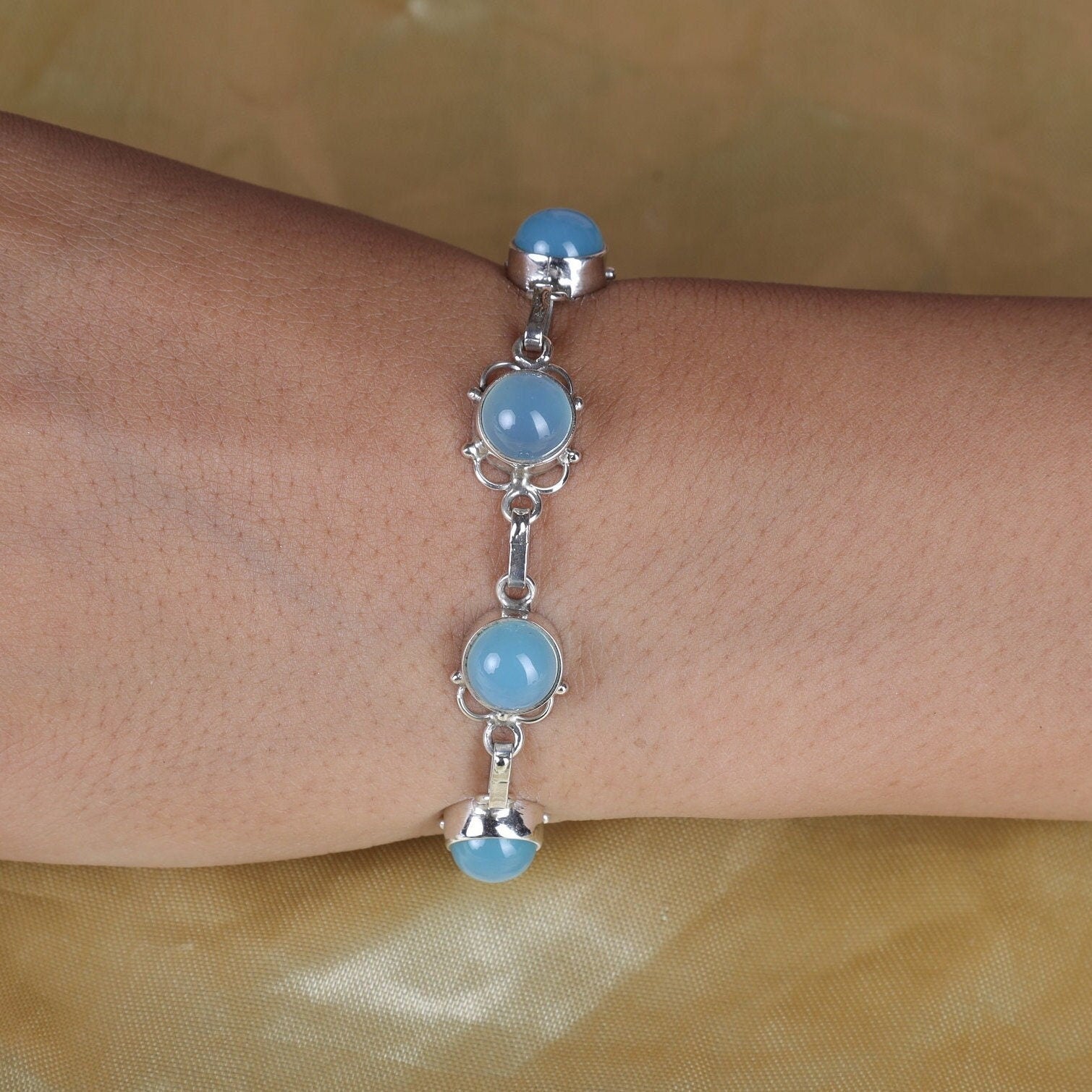 Chalcedony Sterling Silver Bracelet