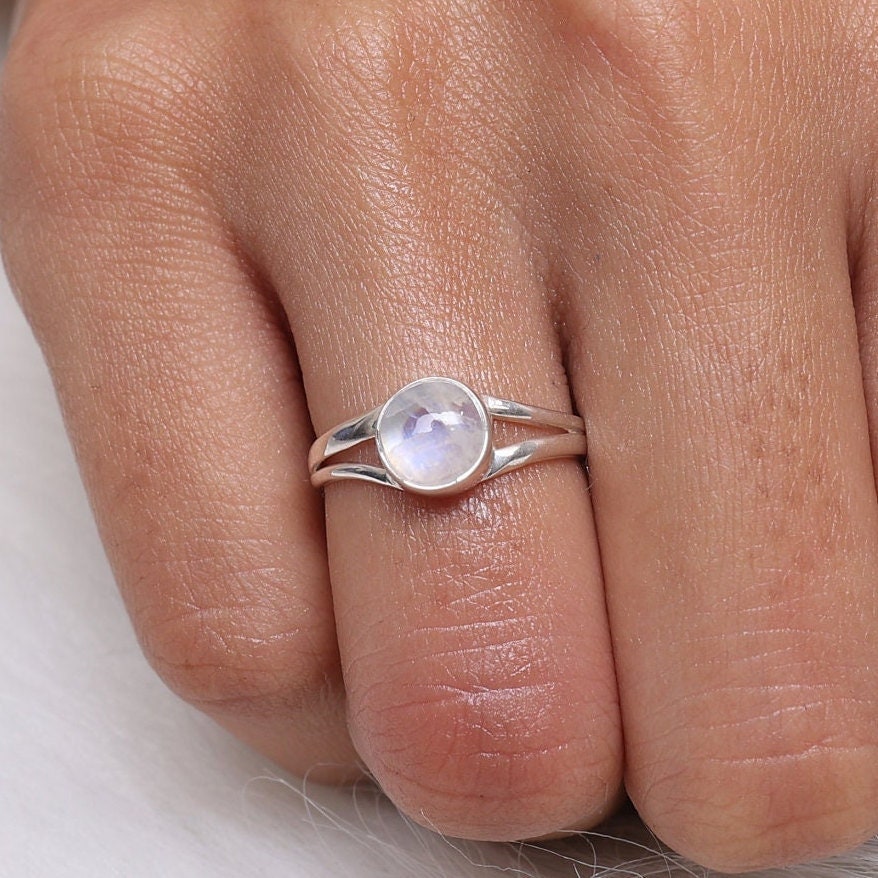 Rainbow Moonstone Sterling Silver Ring