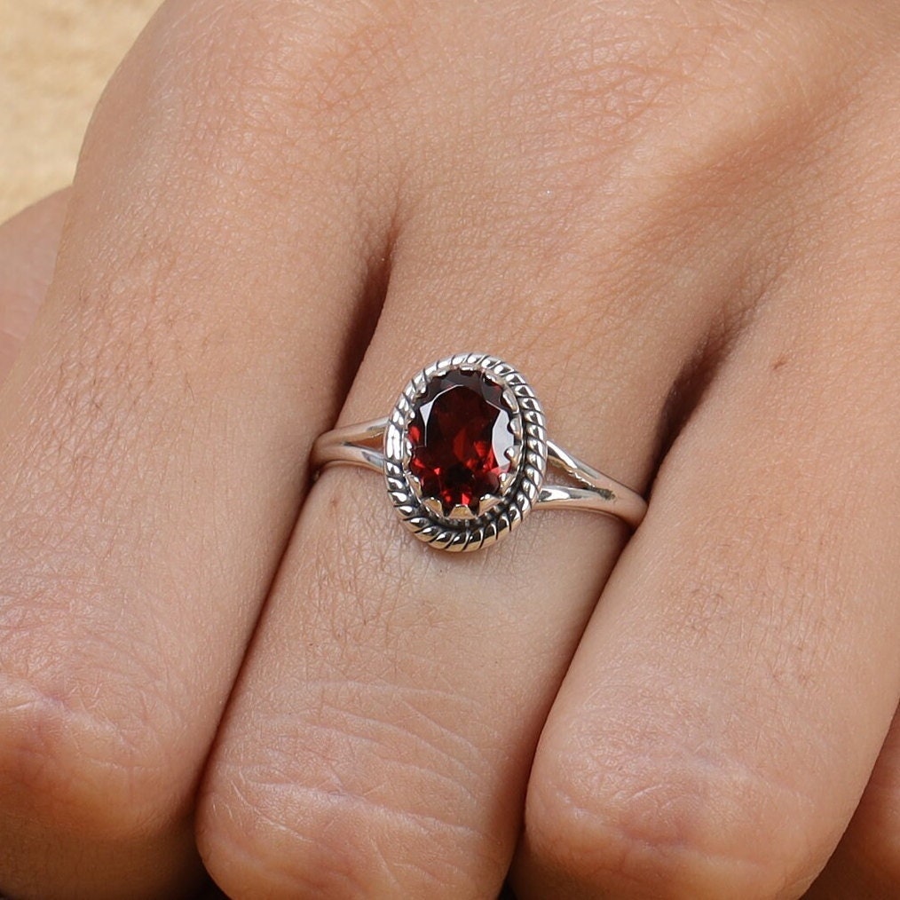 Garnet Sterling Silver Ring