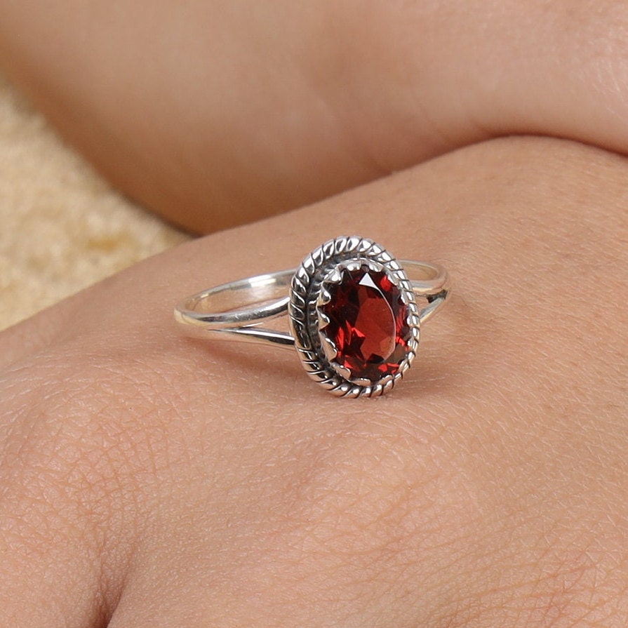 Garnet Sterling Silver Ring