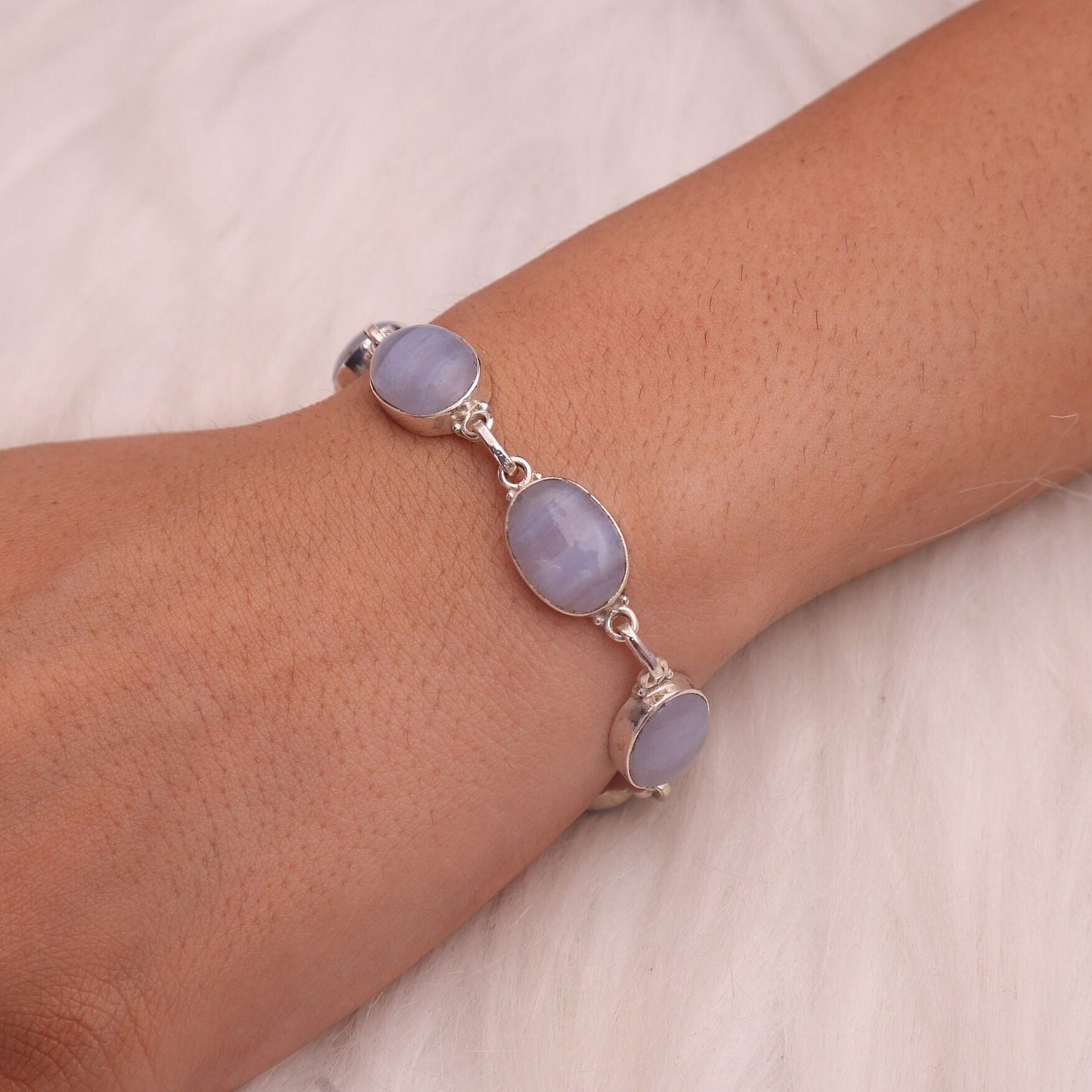 Blue Lace Agate Sterling Silver Bracelet